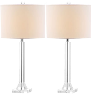Safavieh - Set of 2 - Tyrone Lamp Crystal Column 27" Clear Off White Chrome Silver Cotton LIT4116A-SET2 683726678212