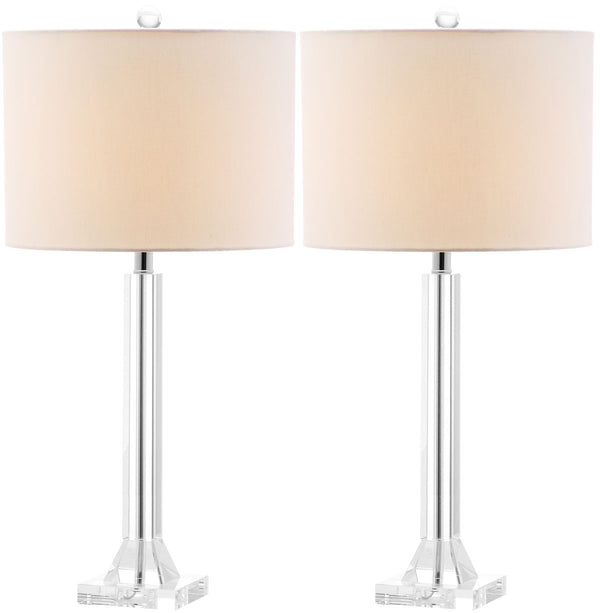 Safavieh - Set of 2 - Tyrone Lamp Crystal Column 27" Clear Off White Chrome Silver Cotton LIT4116A-SET2 683726678212