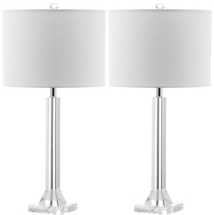 Safavieh - Set of 2 - Tyrone Lamp Crystal Column 27" Clear Off White Chrome Silver Cotton LIT4116A-SET2 683726678212
