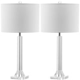 Safavieh - Set of 2 - Tyrone Lamp Crystal Column 27" Clear Off White Chrome Silver Cotton LIT4116A-SET2 683726678212