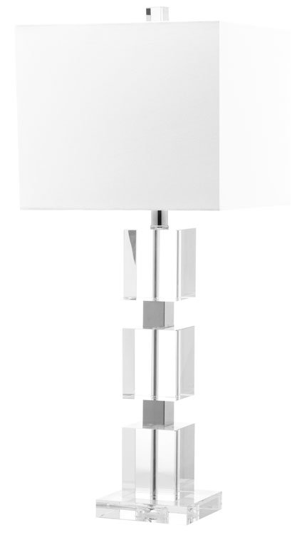 Safavieh Ice Palace Lamp Crystal Cube 28" Clear Off White Chrome Silver Cotton LIT4120A 683726678342