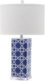 Safavieh - Set of 2 - Quatrefoil Table Lamp 27" Navy Off White Silver Clear Cotton Ceramic LIT4133A-SET2 683726715474