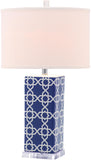 Safavieh - Set of 2 - Quatrefoil Table Lamp 27" Navy Off White Silver Clear Cotton Ceramic LIT4133A-SET2 683726715474