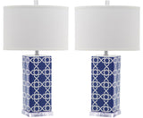 Safavieh - Set of 2 - Quatrefoil Table Lamp 27" Navy Off White Silver Clear Cotton Ceramic LIT4133A-SET2 683726715474