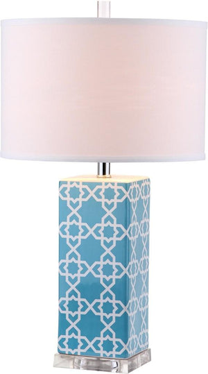 Quatrefoil 27-Inch Table Lamp - Moroccan-Inspired Ceramic Design with Elegant Off-White Shade