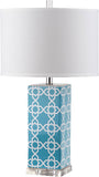 Safavieh - Set of 2 - Quatrefoil Table Lamp 27" Light Blue Off White Silver Clear Cotton Ceramic LIT4133B-SET2 683726715498