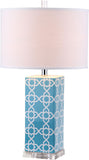 Safavieh - Set of 2 - Quatrefoil Table Lamp 27" Light Blue Off White Silver Clear Cotton Ceramic LIT4133B-SET2 683726715498