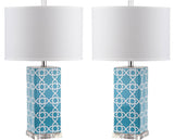 Safavieh - Set of 2 - Quatrefoil Table Lamp 27" Light Blue Off White Silver Clear Cotton Ceramic LIT4133B-SET2 683726715498