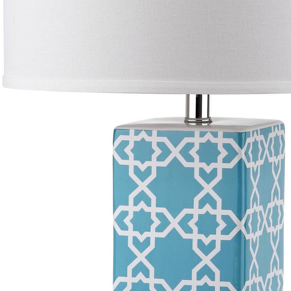 Quatrefoil 27-Inch Table Lamp - Moroccan-Inspired Ceramic Design with Elegant Off-White Shade