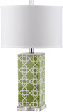 Safavieh - Set of 2 - Quatrefoil Table Lamp 27" Green Off White Silver Clear Cotton Ceramic LIT4133F-SET2 683726715597