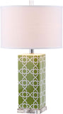 Safavieh - Set of 2 - Quatrefoil Table Lamp 27" Green Off White Silver Clear Cotton Ceramic LIT4133F-SET2 683726715597