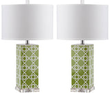 Safavieh - Set of 2 - Quatrefoil Table Lamp 27" Green Off White Silver Clear Cotton Ceramic LIT4133F-SET2 683726715597