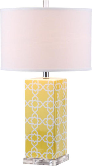 Quatrefoil 27-Inch Table Lamp - Moroccan-Inspired Ceramic Design with Elegant Off-White Shade