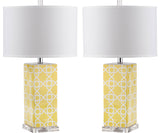 Safavieh - Set of 2 - Quatrefoil Table Lamp 27" Yellow Off White Silver Clear Cotton Ceramic LIT4133G-SET2 683726715627