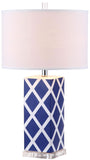 Safavieh - Set of 2 - Garden Table Lamp Lattice 27" Navy Off White Silver Clear Cotton Ceramic LIT4134A-SET2 683726715641