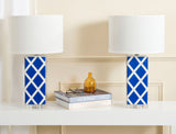 Safavieh - Set of 2 - Garden Table Lamp Lattice 27" Navy Off White Silver Clear Cotton Ceramic LIT4134A-SET2 683726715641