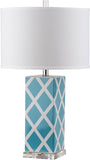 Safavieh - Set of 2 - Garden Table Lamp Lattice 27" Light Blue Off White Silver Clear Cotton Ceramic LIT4134B-SET2 683726715719
