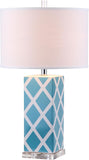 Safavieh - Set of 2 - Garden Table Lamp Lattice 27" Light Blue Off White Silver Clear Cotton Ceramic LIT4134B-SET2 683726715719