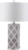 Safavieh - Set of 2 - Garden Table Lamp Lattice 27" Grey Off White Silver Clear Cotton Ceramic LIT4134C-SET2 683726715733