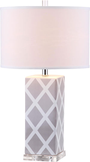Safavieh - Set of 2 - Garden Table Lamp Lattice 27" Grey Off White Silver Clear Cotton Ceramic LIT4134C-SET2 683726715733