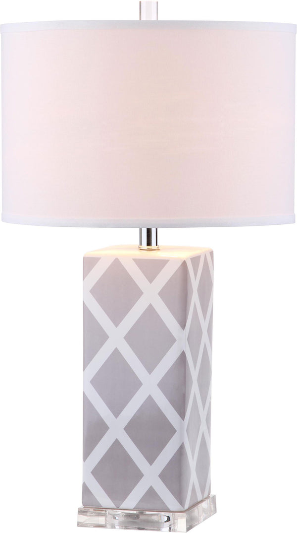 Safavieh - Set of 2 - Garden Table Lamp Lattice 27" Grey Off White Silver Clear Cotton Ceramic LIT4134C-SET2 683726715733