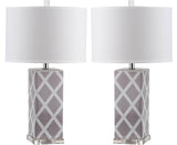 Safavieh - Set of 2 - Garden Table Lamp Lattice 27" Grey Off White Silver Clear Cotton Ceramic LIT4134C-SET2 683726715733