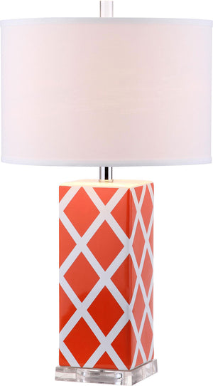 Safavieh - Set of 2 - Garden Table Lamp Lattice 27" Orange Off White Silver Clear Cotton Ceramic LIT4134D-SET2 683726715757