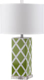 Safavieh - Set of 2 - Garden Table Lamp Lattice 27" Green Off White Silver Clear Cotton Ceramic LIT4134F-SET2 683726715825