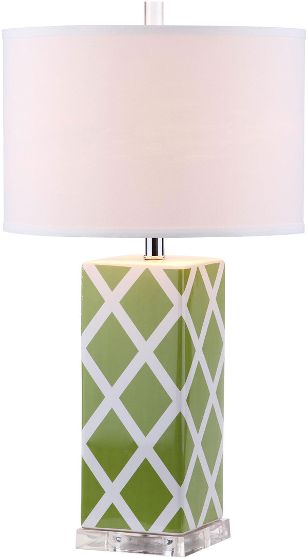 Safavieh - Set of 2 - Garden Table Lamp Lattice 27" Green Off White Silver Clear Cotton Ceramic LIT4134F-SET2 683726715825