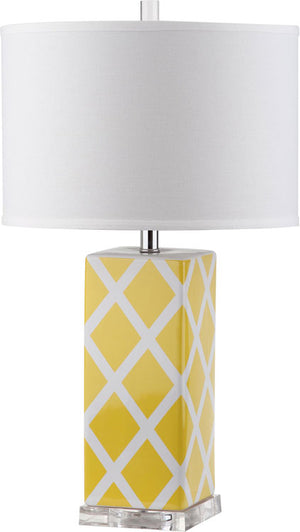 Safavieh - Set of 2 - Garden Table Lamp Lattice 27" Yellow Off White Silver Clear Cotton Ceramic LIT4134G-SET2 683726715849