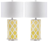 Safavieh - Set of 2 - Garden Table Lamp Lattice 27" Yellow Off White Silver Clear Cotton Ceramic LIT4134G-SET2 683726715849