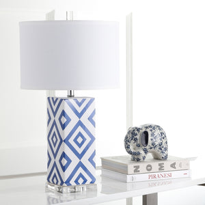 Diamonds Table Lamp Set of 2 - Modern Ceramic Design with Sleek Silver Accents and White Shade