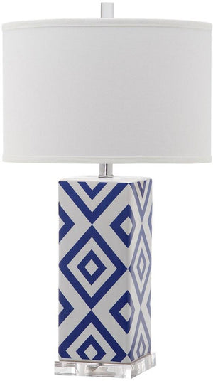 Diamonds Table Lamp Set of 2 - Modern Ceramic Design with Sleek Silver Accents and White Shade