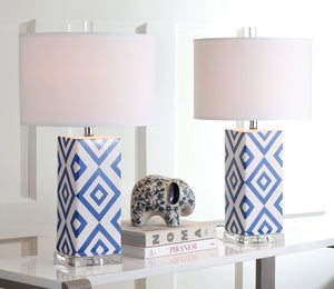 Diamonds Table Lamp Set of 2 - Modern Ceramic Design with Sleek Silver Accents and White Shade