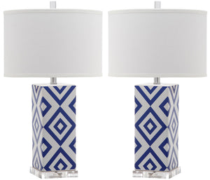 Diamonds Table Lamp Set of 2 - Modern Ceramic Design with Sleek Silver Accents and White Shade