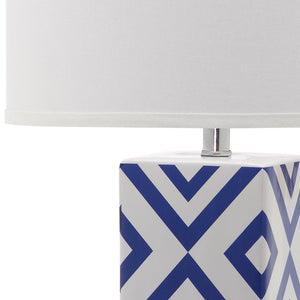 Diamonds Table Lamp Set of 2 - Modern Ceramic Design with Sleek Silver Accents and White Shade
