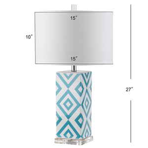 Diamonds Table Lamp Set of 2 - Modern Ceramic Design with Sleek Silver Accents and White Shade