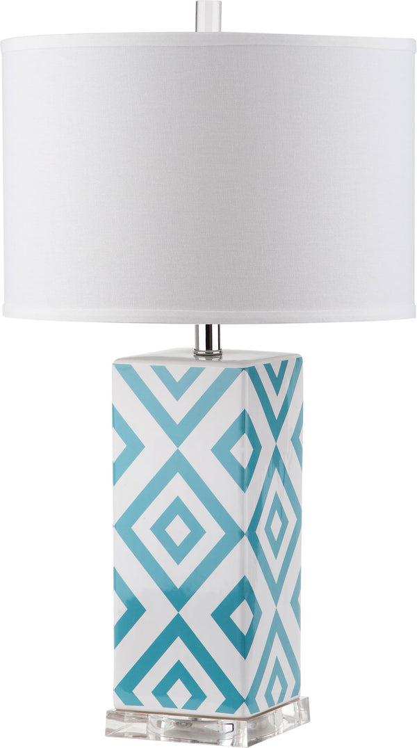 Diamonds Table Lamp Set of 2 - Modern Ceramic Design with Sleek Silver Accents and White Shade