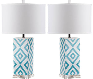 Diamonds Table Lamp Set of 2 - Modern Ceramic Design with Sleek Silver Accents and White Shade