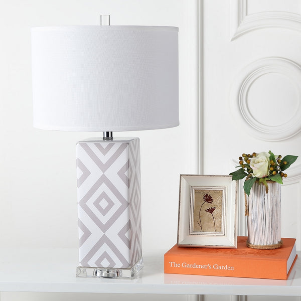 Diamonds Table Lamp Set of 2 - Modern Ceramic Design with Sleek Silver Accents and White Shade