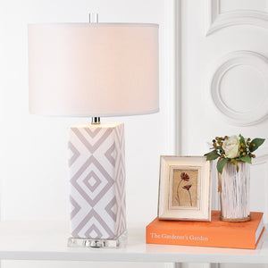 Diamonds Table Lamp Set of 2 - Modern Ceramic Design with Sleek Silver Accents and White Shade