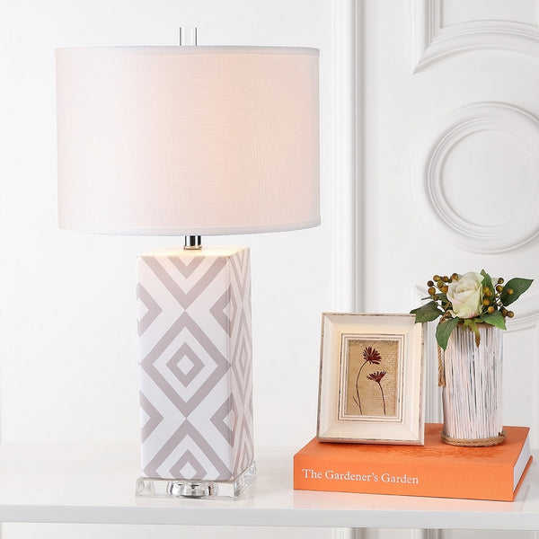 Diamonds Table Lamp Set of 2 - Modern Ceramic Design with Sleek Silver Accents and White Shade