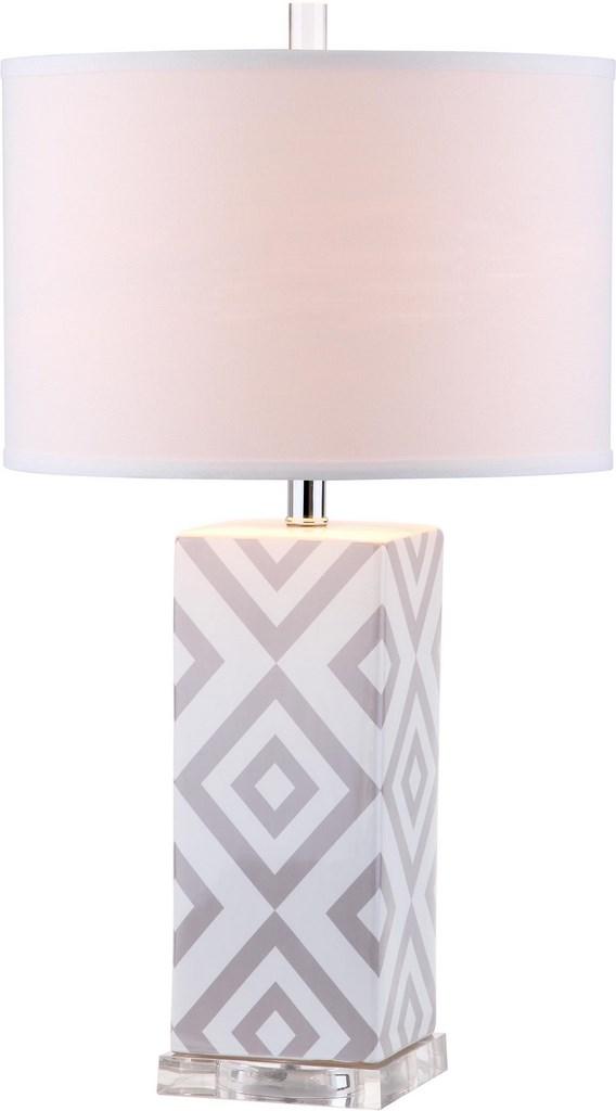 Diamonds Table Lamp Set of 2 - Modern Ceramic Design with Sleek Silver Accents and White Shade