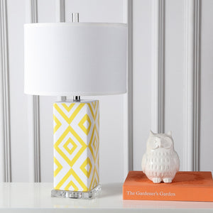 Diamonds Table Lamp Set of 2 - Modern Ceramic Design with Sleek Silver Accents and White Shade