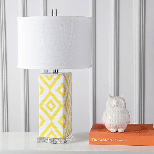 Diamonds Table Lamp Set of 2 - Modern Ceramic Design with Sleek Silver Accents and White Shade