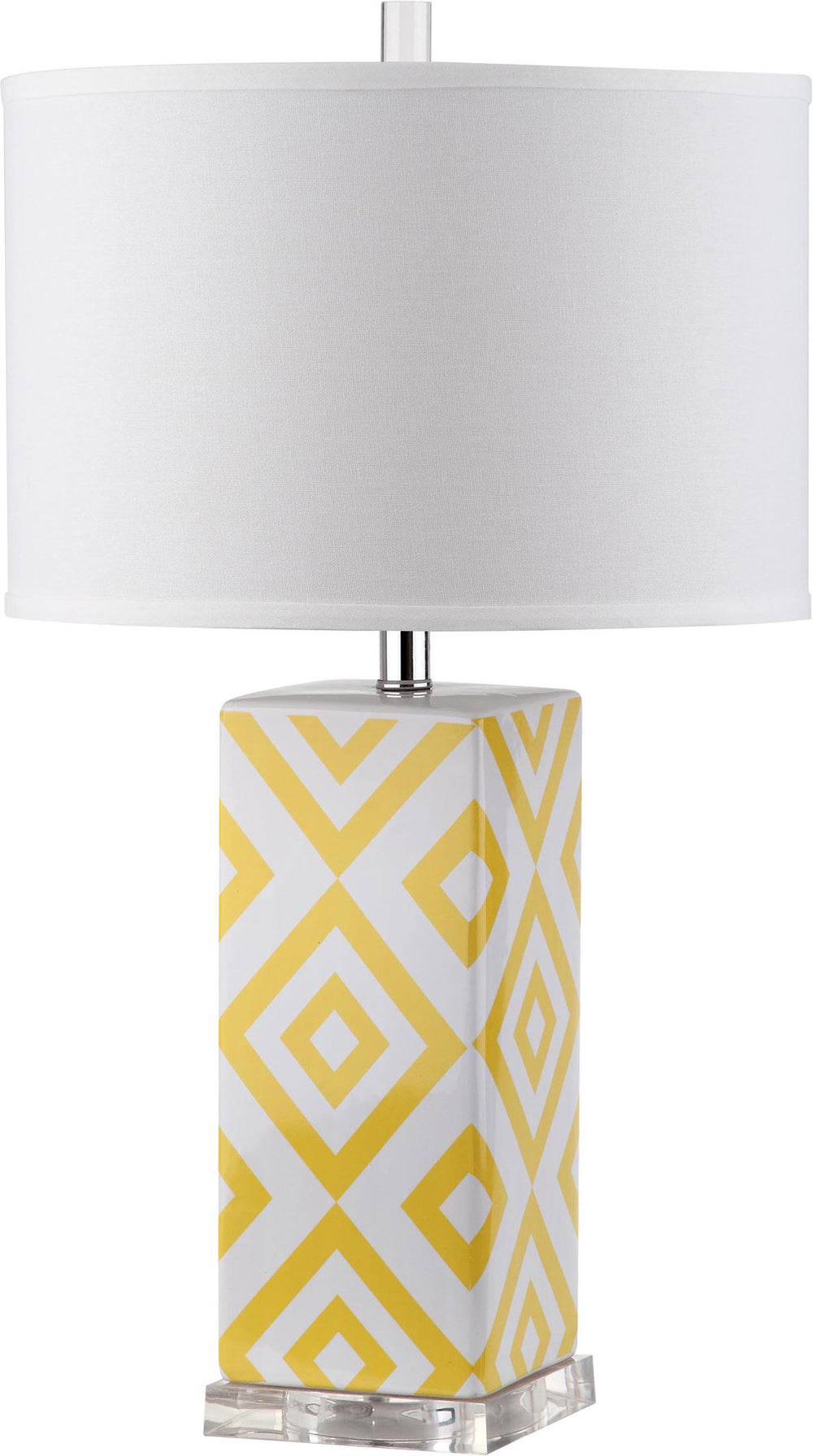 Diamonds Table Lamp Set of 2 - Modern Ceramic Design with Sleek Silver Accents and White Shade