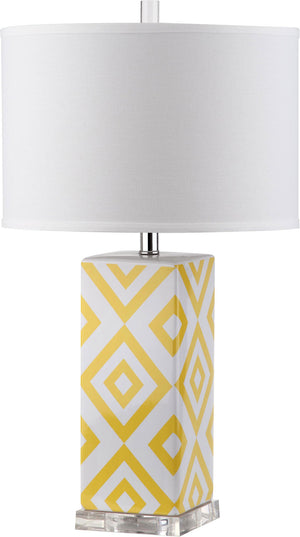 Diamonds Table Lamp Set of 2 - Modern Ceramic Design with Sleek Silver Accents and White Shade
