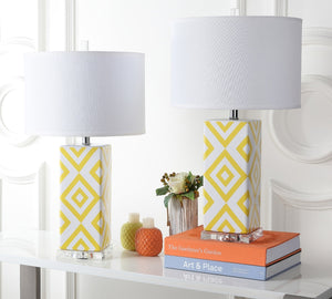 Diamonds Table Lamp Set of 2 - Modern Ceramic Design with Sleek Silver Accents and White Shade