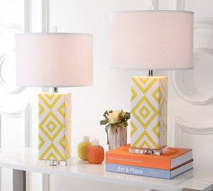 Diamonds Table Lamp Set of 2 - Modern Ceramic Design with Sleek Silver Accents and White Shade