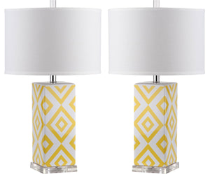Diamonds Table Lamp Set of 2 - Modern Ceramic Design with Sleek Silver Accents and White Shade